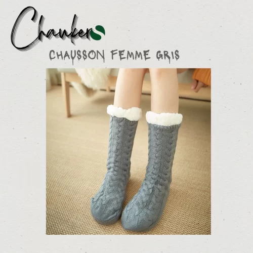 Chausson Chaussette Femme Gris