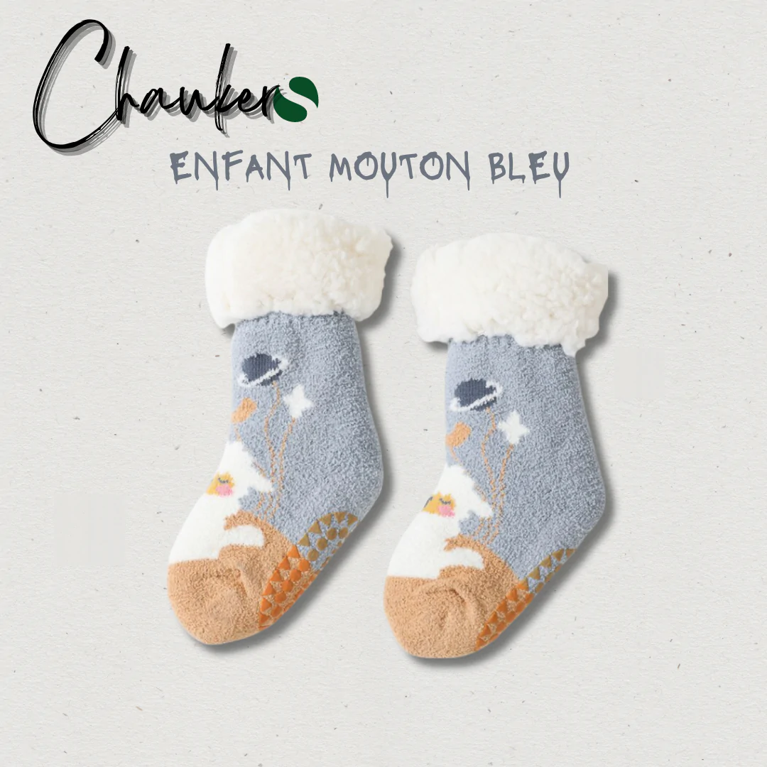 Chausson Chaussette Enfant Mouton Bleu - Chaukers