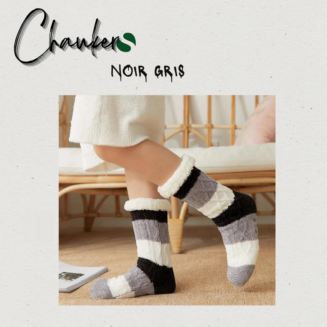 Chaussons Chaussettes Femmes Noir-Gris - Chaukers