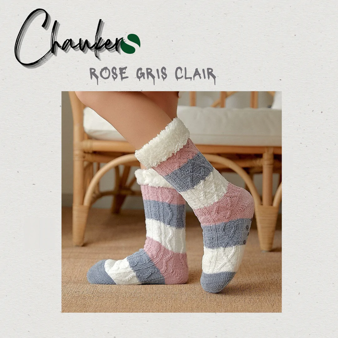 Chaussons Chaussettes Femmes Rose-Gris Clair
