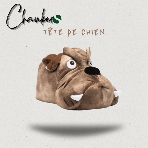 Chausson Animal Homme Tête de Chien Marron "Race Bulldog"